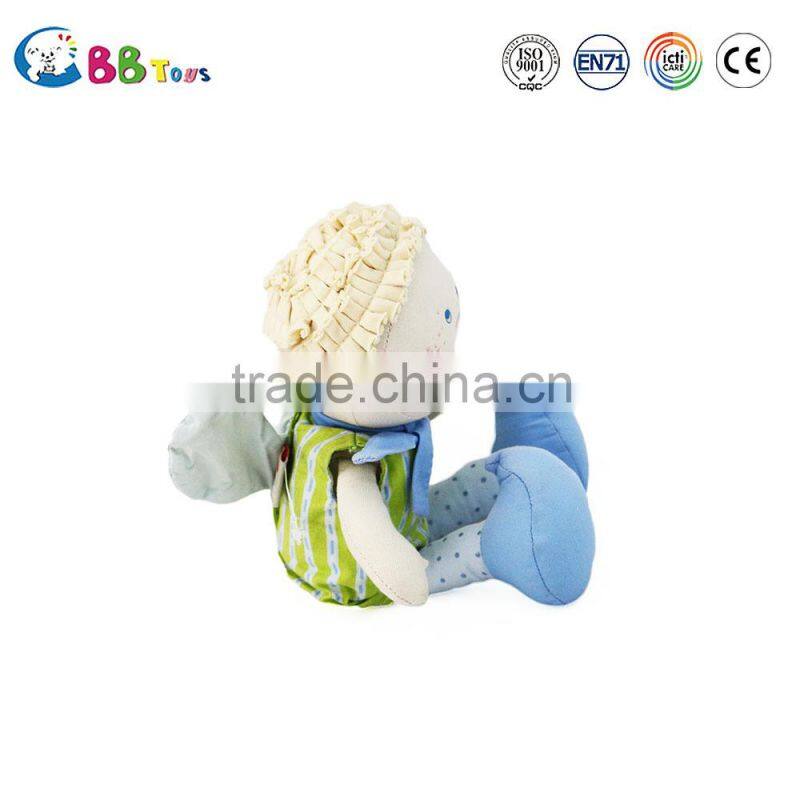 2015 custom and factory made a little boy wearing green clothes plush soft dolls toys for baby