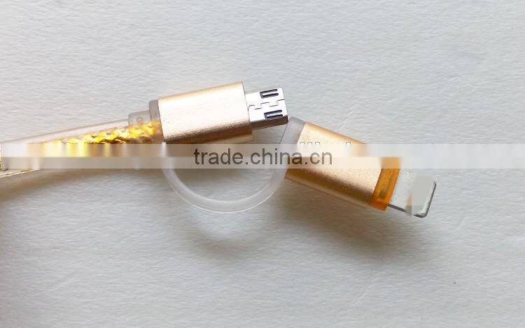 lighting micro usb cable, 1m Colorful 2in1 Usb Data Cable for iphone, for android phone