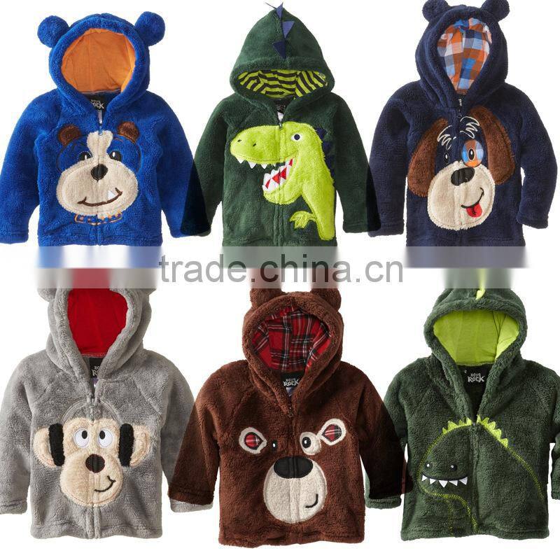blue cool black bear design zipper hoodies cartoon hat coral velvet fabric kids jackets clothes winter warm kids coat