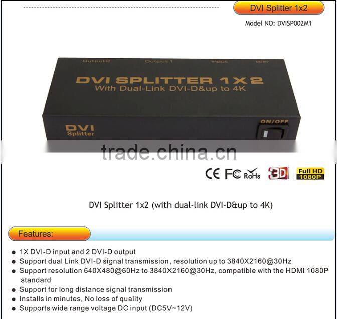 Manufacturer 2 Port DVI-D DVI Splitter 1x2 with 4K Dual-link