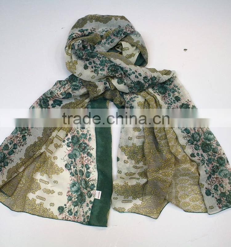 Wholesale Flower Design Printed Plain 100% Viscose Scarf