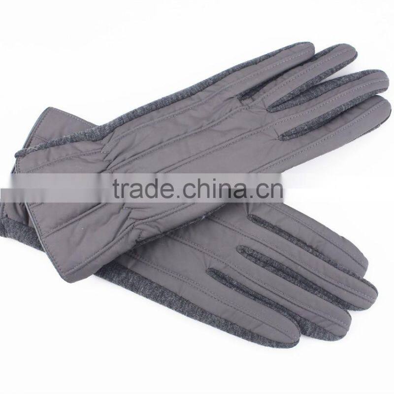 Gray eiderdown touch screen goves with four outside sewing lines