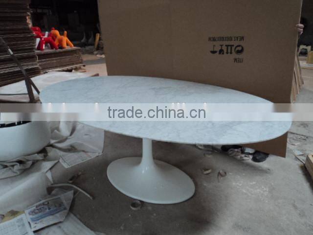 modern fiberglass base and white marble top oval tulip table