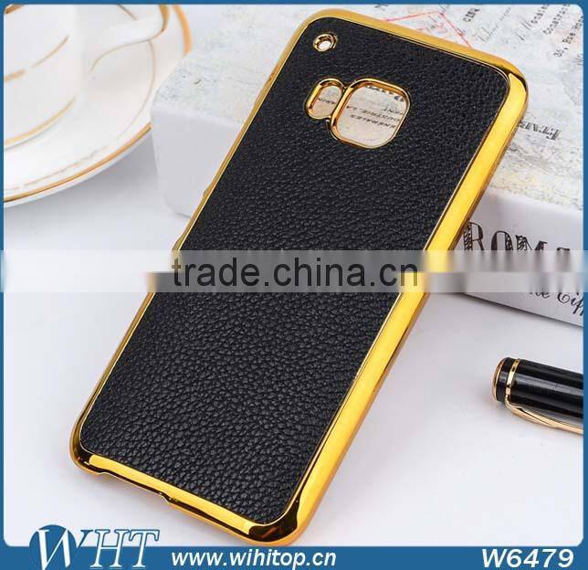 Wholesale Cell Phone Case for HTC M9 Back Cover, Litchi Skin Leather for HTC M9 Case Gold