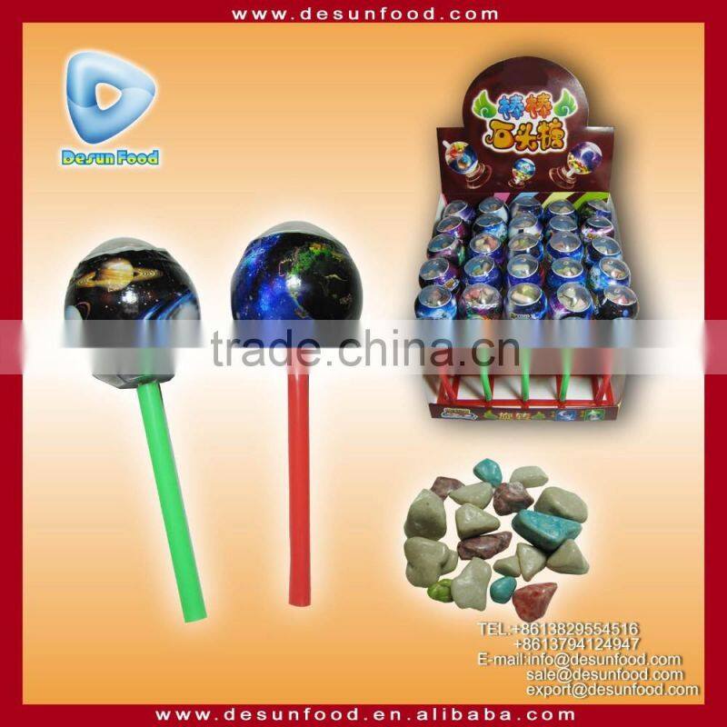 milk flavor stone candy in planet lollipop package
