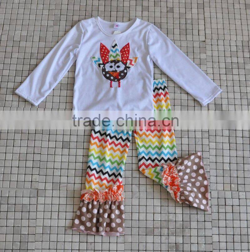 Wholesale childrens boutique clothing turkey embroidery ruffle baby girls thanksgiving outfits