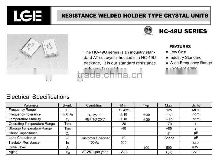 Resistance Welden Holder Type Crystal Oscillator 11.0592Mhz 49U