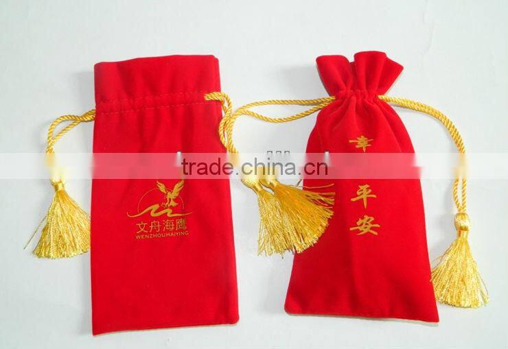 red velvet jewelry pouch wholesale,velvet bag with tassel