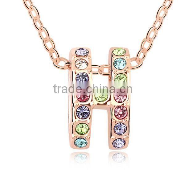 gold letter pendant alphabet crystal necklace, letter h necklace