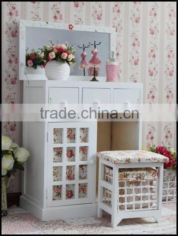 Solid wood bedroom small Country style inspired dressing table with mirror,makeup dresser including soft cusion chair