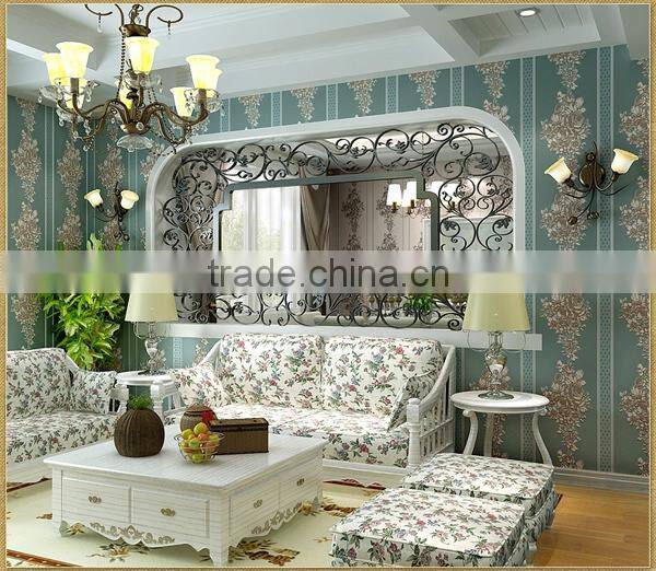 European pastoral wallpaper stripes 3D non-woven wallpaper concrete wall