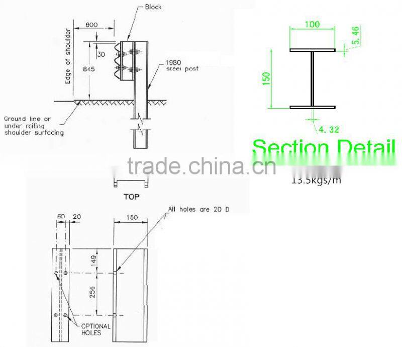 Galvanized I Beam used for Highway Guardrail Post