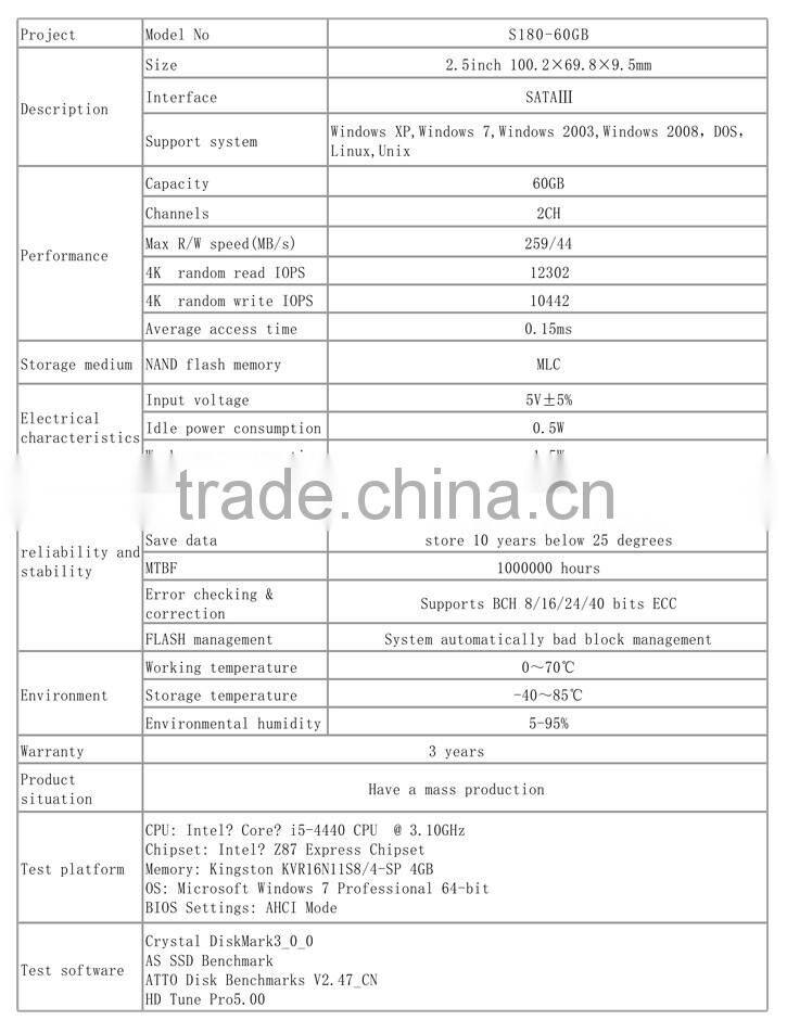 Newest MLC Flash KingDian 2.5 inch SATA3 SSD S180 60GB 64GB for all in one /POS machine/ATM/Mini PC