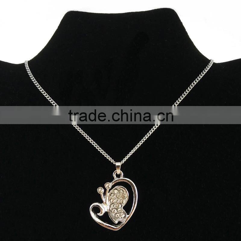 Silver Crystal Pave Butterfly Charms Necklace For Girls Wholesale