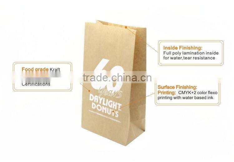 Food grade bakery stand up print logo paper bag without window