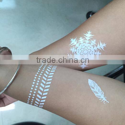 customize logo fashion silk screen temporary metallic white tattoo sticker