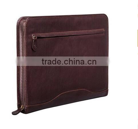 Boshiho dark brown crazy horse cowhide leather portfolio folder