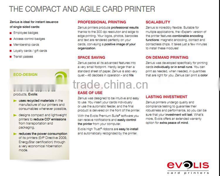 factory authorized reseller evolis zenius edge-to-edge desktop cheap plastic id card machine 300dpi