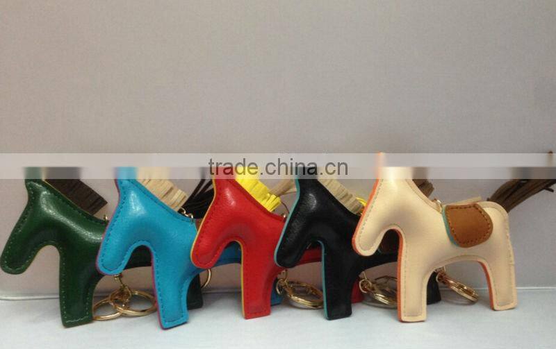 ITANLY style PU pony animals leather keychain with metal keychain keyring