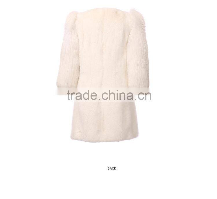 Factory promote white fox sleeve mink fur coat for women
