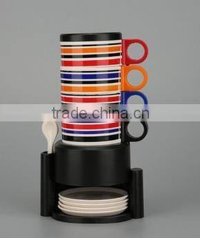 Rainbow Stacking plastic Coffee Mugs Set Rainbow Assortment Color coffee cup set of 4
