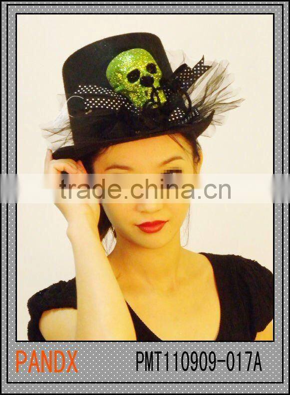 Fashion felt-cloth Black top hat with glittered rose and lace