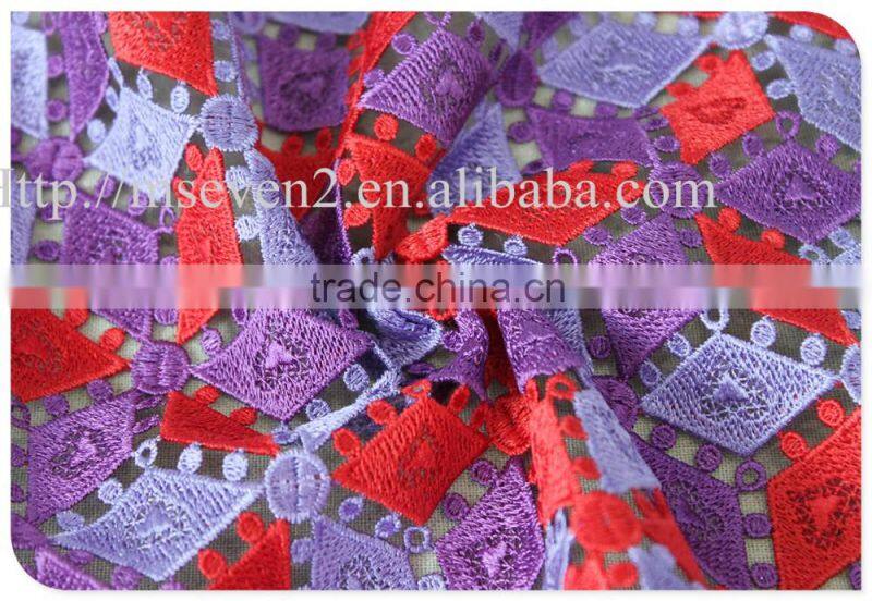 Fashional two colors plaid embroidery african french lace fabric water soluble