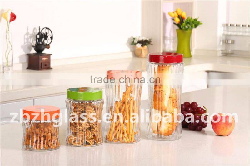 Set of 4 Glass food canister Glass storage Jar with plastic lid