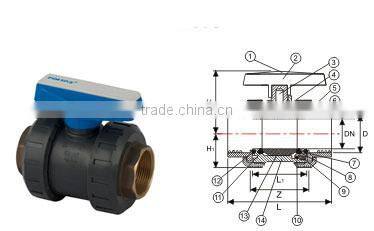 U-PVC One Side Female Threaded True Uinon Ball Valves One Side Brass Female Threaded