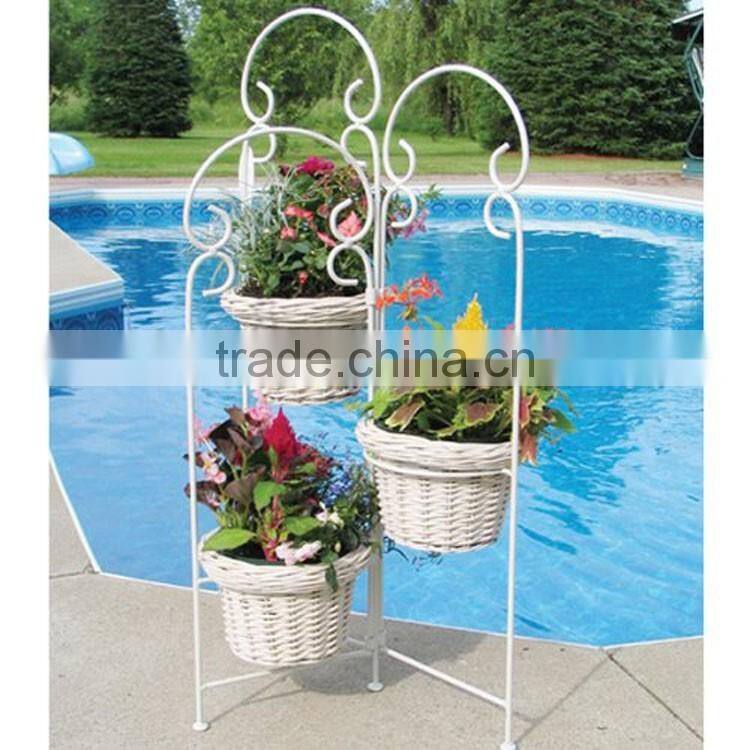 Beatiful white iron & wicker craft wedding decoration flower stand designs