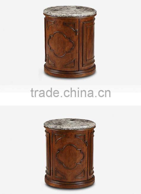 American solid wood home furniture living room wooden hand carved marble top end table side cabinet