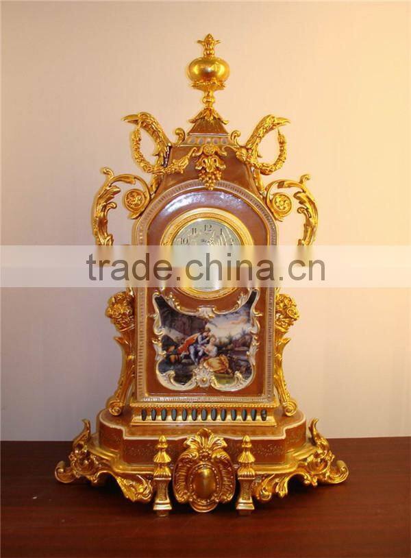 Romanian Architectural Style Embedded Ceramic Table Clock, Ornate Gilt Ceramic Table Standing Clock