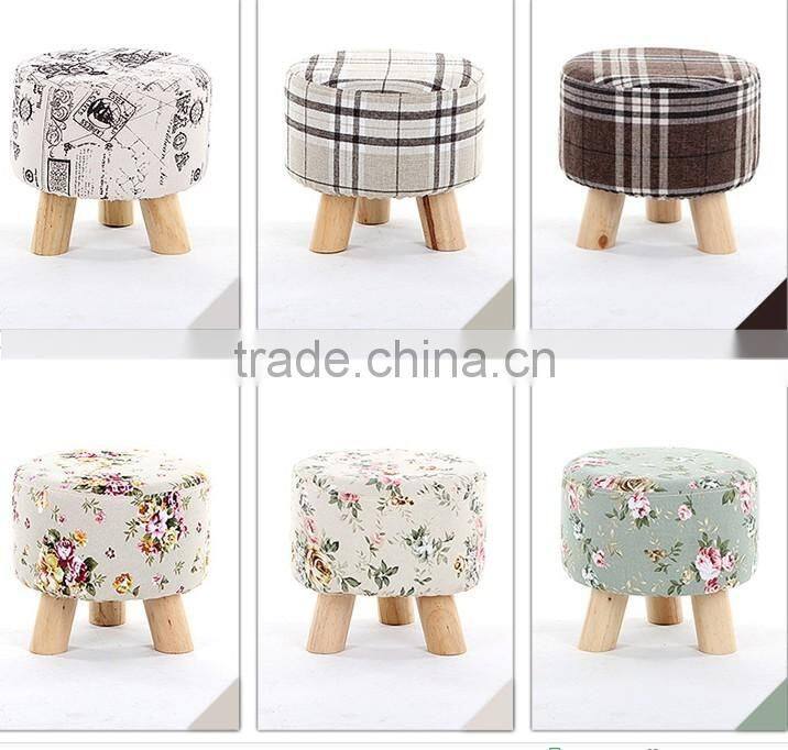 Skidproof cheap delicate refined colorful small cloth stool chair with 3 Carbonized wood legs for living room