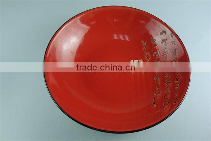 Ceramic stoneware Red & black glazed japanese noodle bowl 14 inch soup bowls and plates