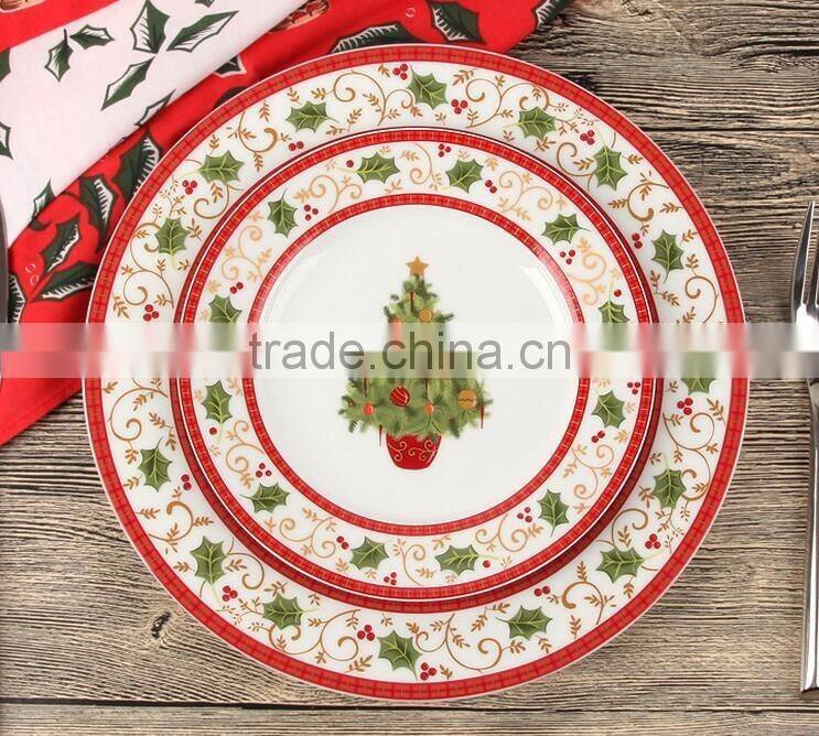 Porcelain Christmas Tree Dinner Plate Set
