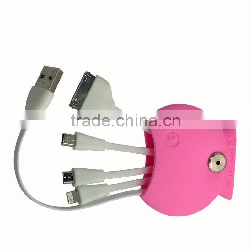 4 in 1 USB Sync Data Charger Cable Key Chain Ring For Iphone Samsung Android