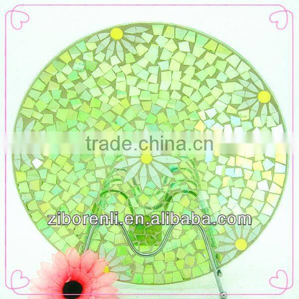 Mosaic Art Decoration Western Aqua Floral Large Colored Glass Flower Vase
