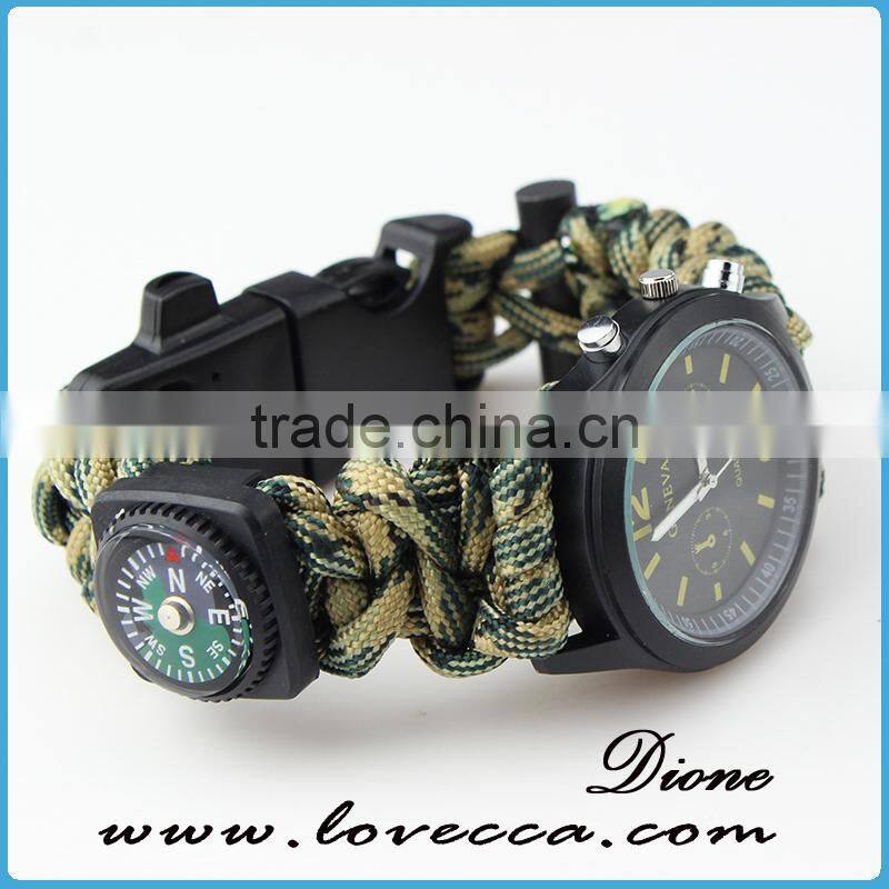 2017 Camping camo parachute watch Multi-functional survival Waterproof watch
