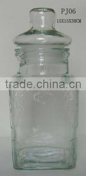 big volume clear square glass jar and glass lid