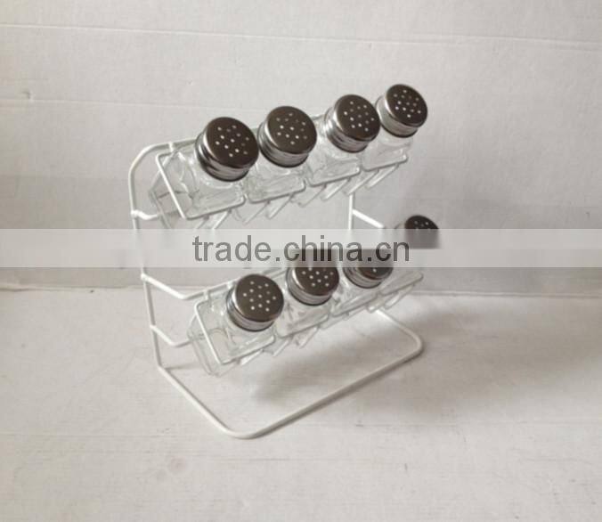 8 pcs square glass salt and pepper bottles of suits with metal rack