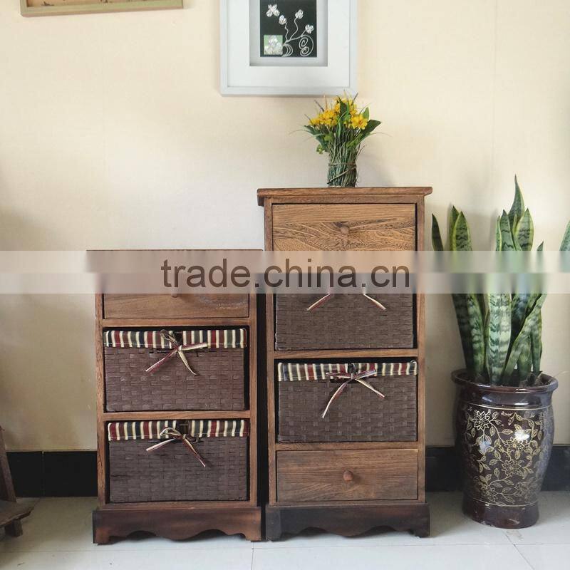 wicker wooden furniture with 4 drawers willow cabinet CN