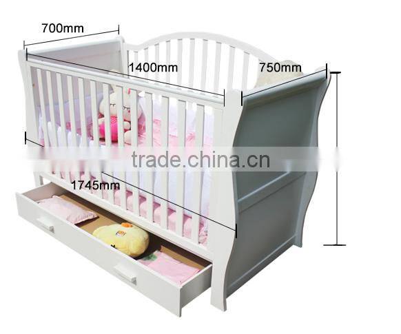 European Style New born Baby Bed, Wooden Baby Crib Multifunction Baby Crib Bed with Drawer