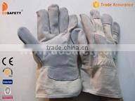 Cow Split Leather Safety Glove With Full Palm White Cotton Back