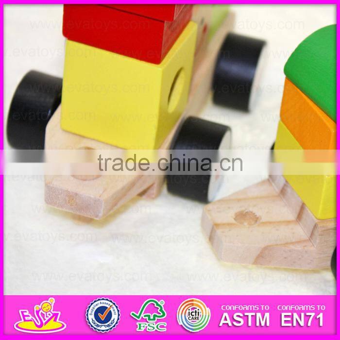2015 New intelligence pull line blocks toy,kids wooden toy wooden block pull toy,Line Pull Building Block toys (Train) W05C009