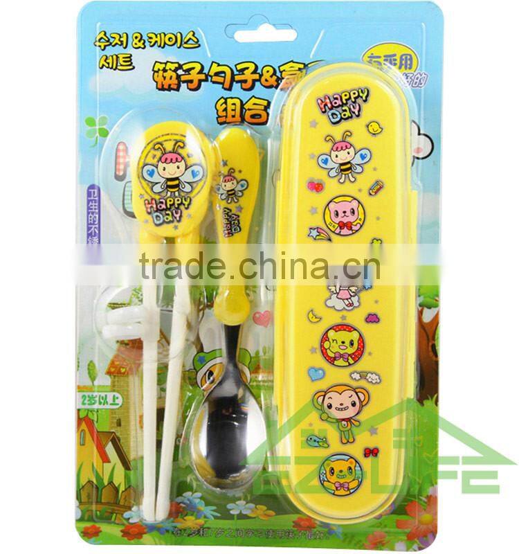 Korean baby flatware sets plastic training chopsticks and stainless steel spoon