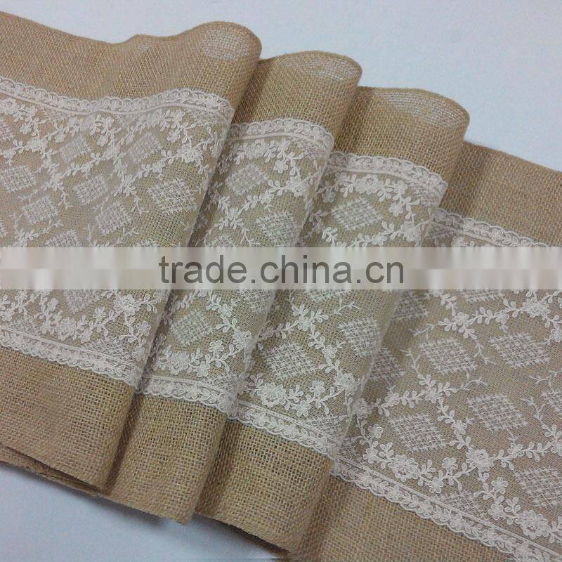 Burlap and lace table runner Hessian Table Runner for rustic wedding decoration