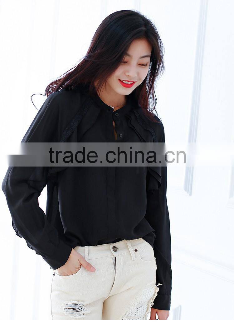 SZXX Wholesale Womens Lady Elegant Black Lace Blouse Shirts