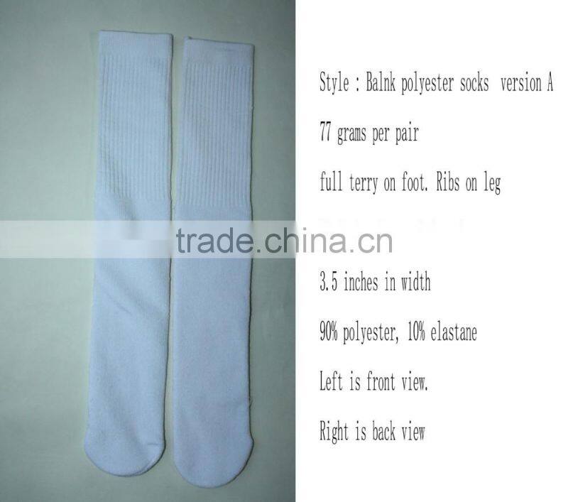 blank polyester socks for sublimation with black toe and black heel