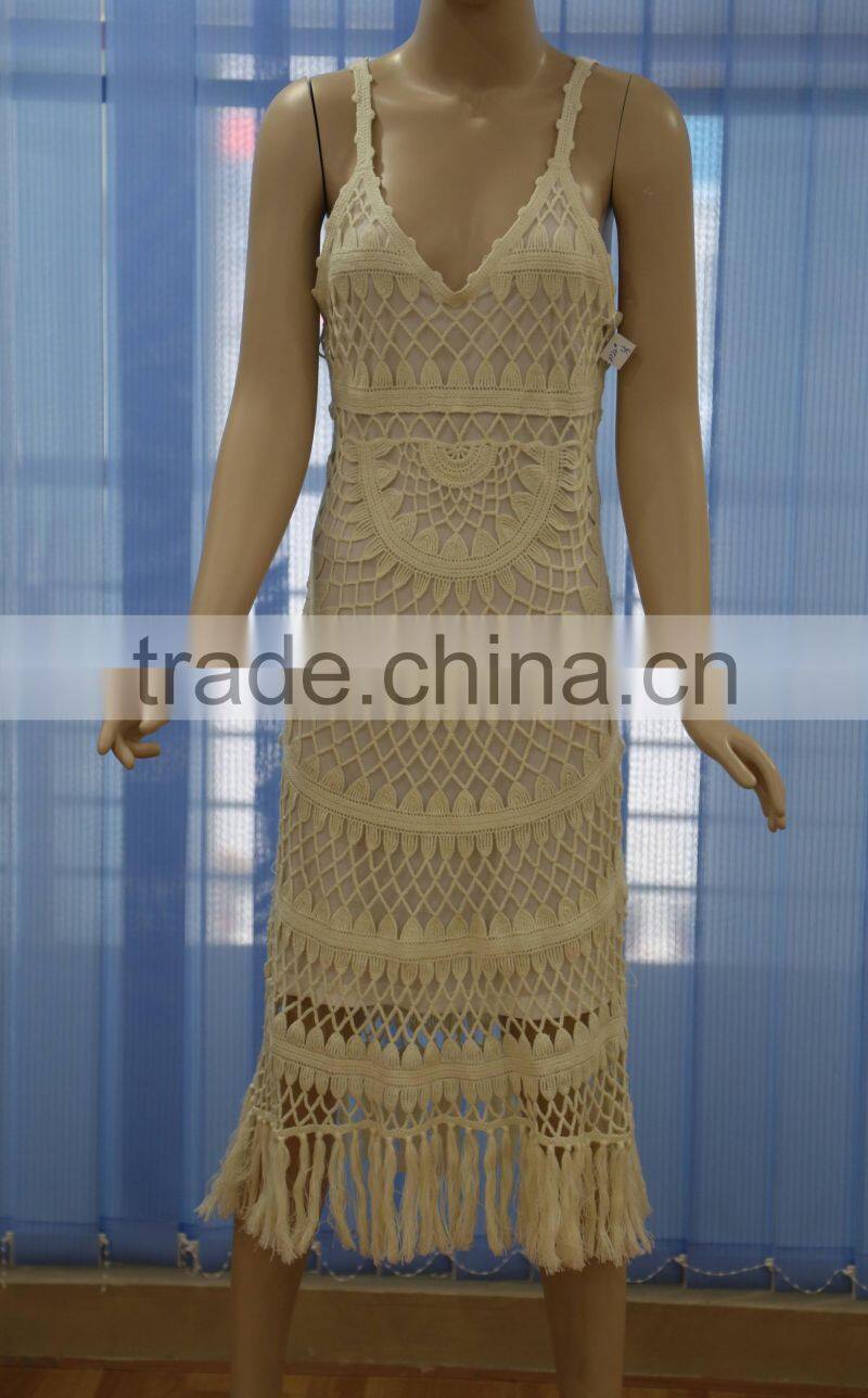 latest machine crocheted ladies sleeveless long evening dress