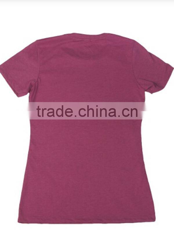 Ladies Claret-red T-shirt With Short Sleeve V-neck 100 % Cotton